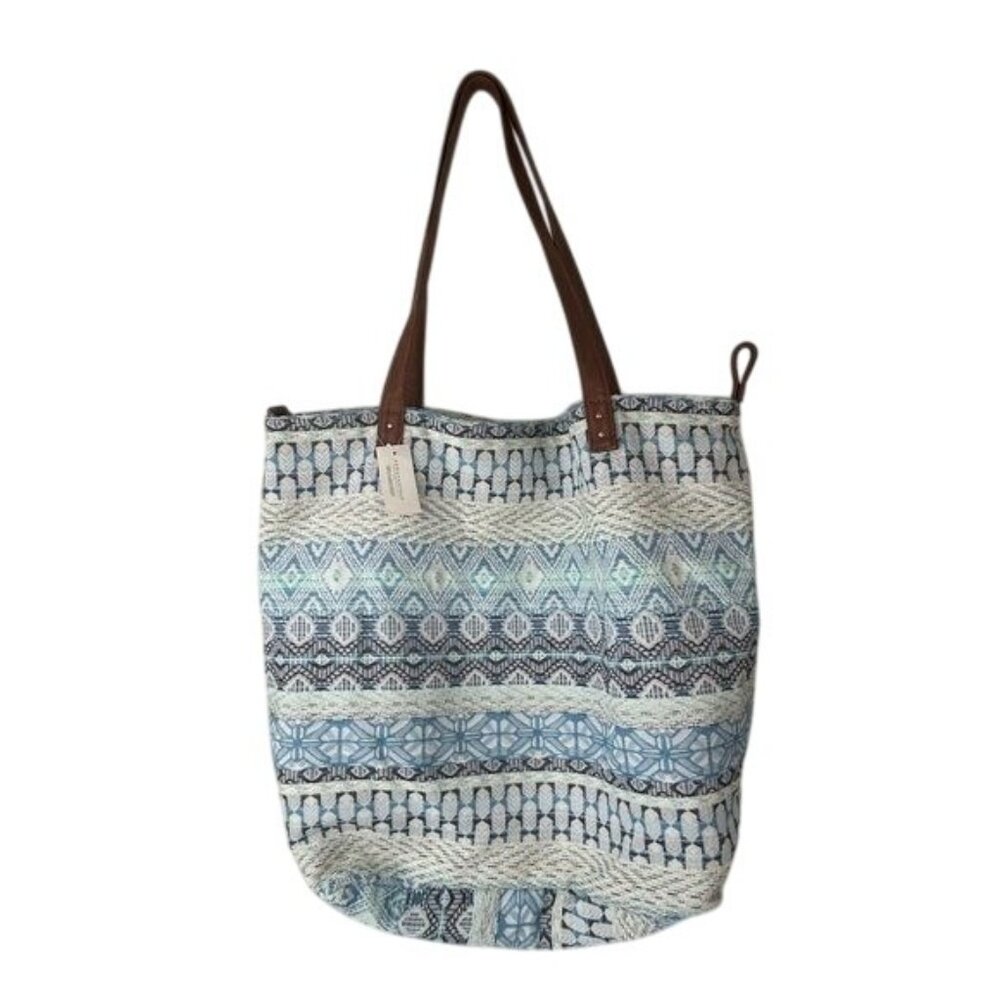 Aeropostale Blue Boho Tote Purse Bag Embroidered Faux Leather NWT